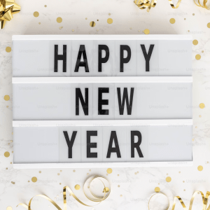 happy new year sign with gold decoration