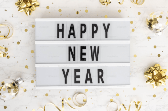 happy new year sign with gold decoration