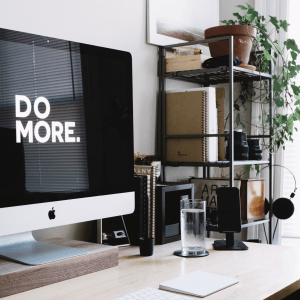 desk top with "do more" on screen