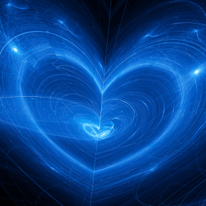 heart drawing in blue light against black background