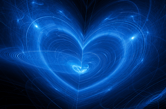 heart drawing in blue light against black background