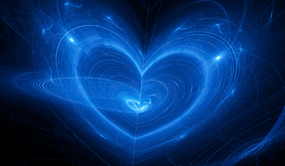 heart drawing in blue light against black background