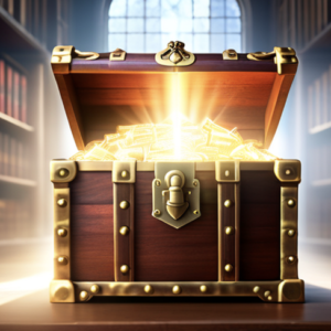 treasure chest with golden light shining out of it