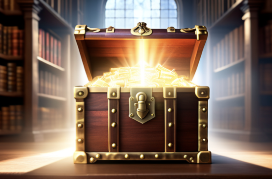 treasure chest with golden light shining out of it