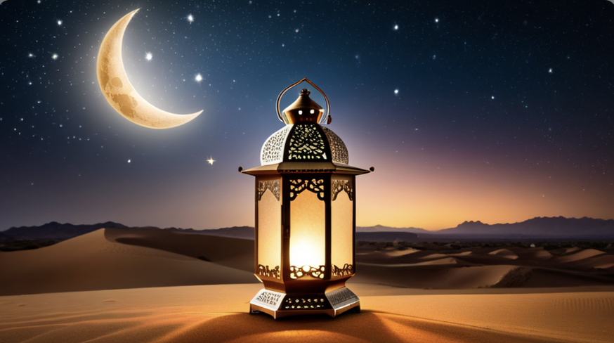 Ramadan lamp and new moon