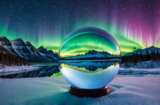 crustal ball against northern lights