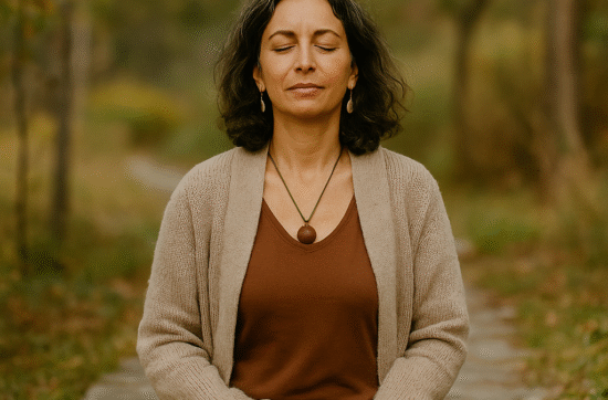 wise woman sitting in nature meditating