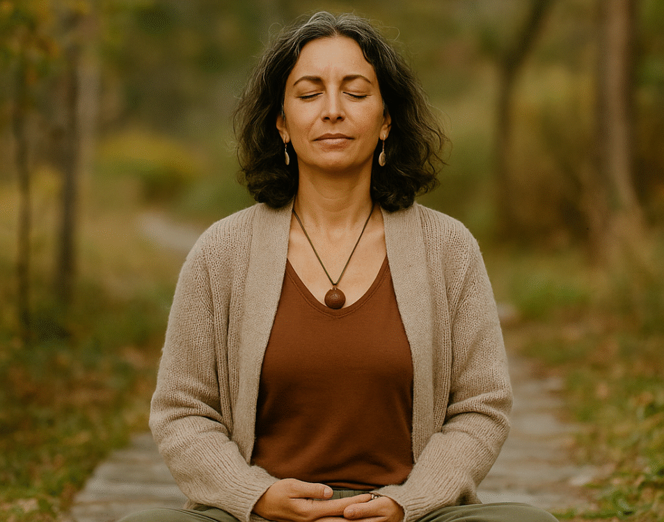 wise woman sitting in nature meditating