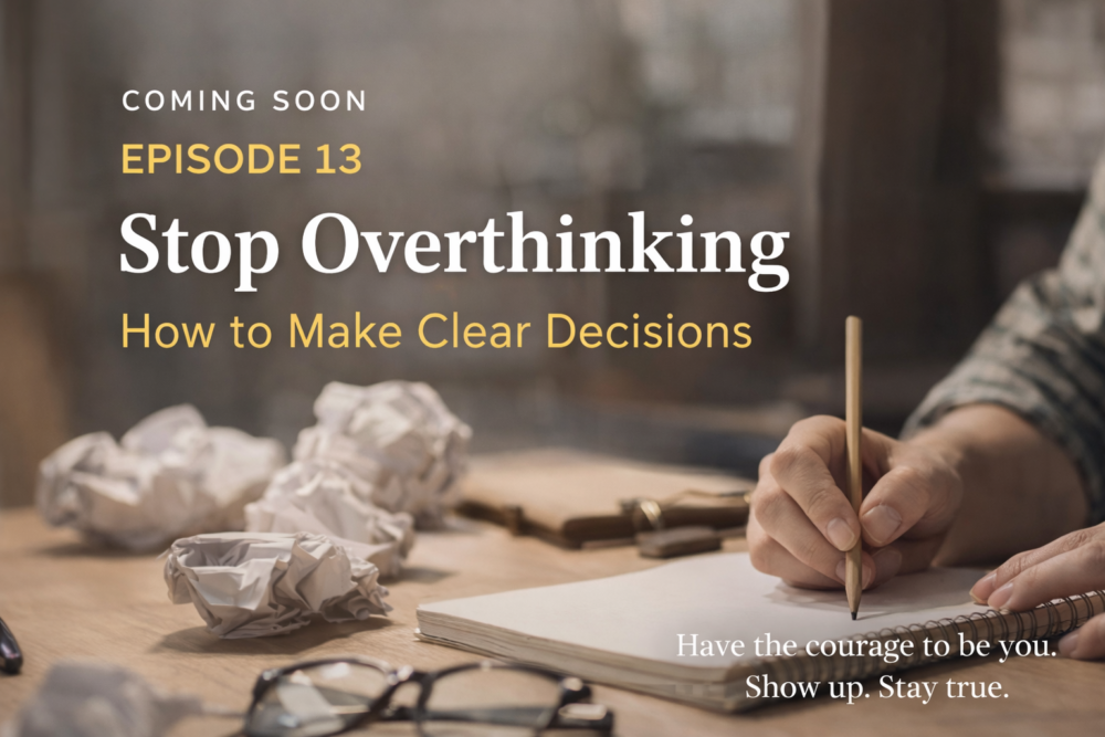 blog image for saharhuneidei.com announcing episode of Unbox The Podcast on decision making OF Person sitting quietly by a window reflecting on a decision, representing clarity and overcoming overthinking