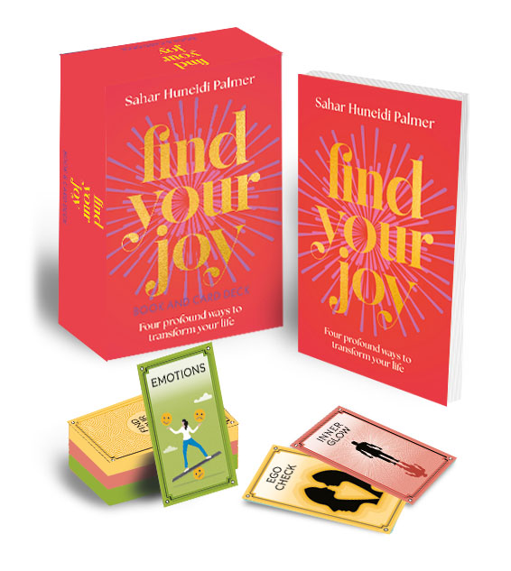 new book by Sahar Huneidi Palmer - Find your joy and set of card red cover